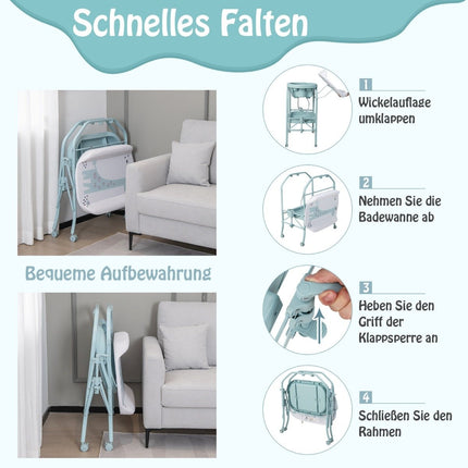 Foldable Baby Changing Table with Bath, Storage & Wheels