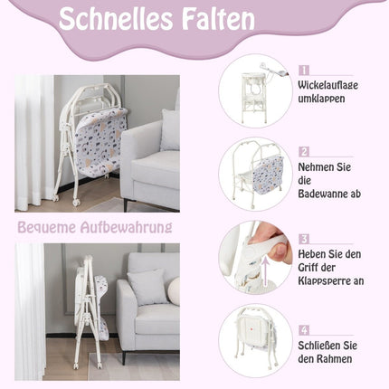 Foldable Baby Changing Table with Bath, Storage, Wheels