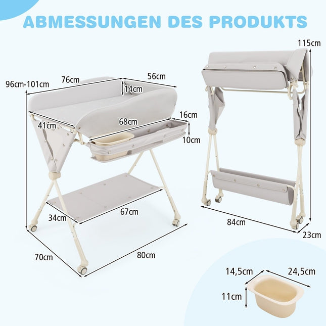 Foldable Baby Changing Table with Storage and Wash Basin