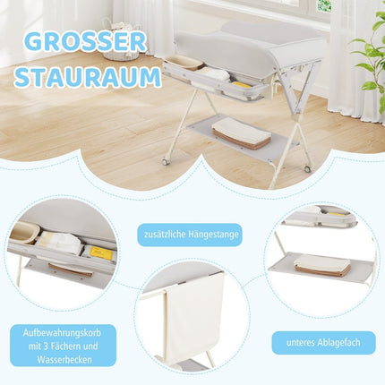 Foldable Baby Changing Table with Storage and Wash Basin