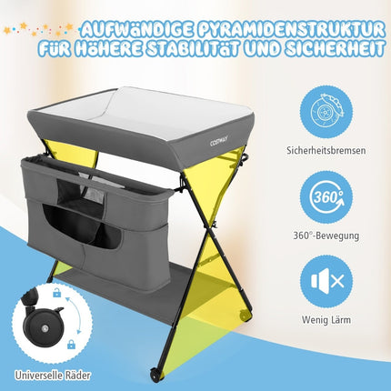 Foldable Baby Changing Table with Wheels, Adjustable Height