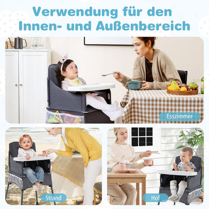 Foldable Baby High Chair with Adjustable Tray & Carry Bag