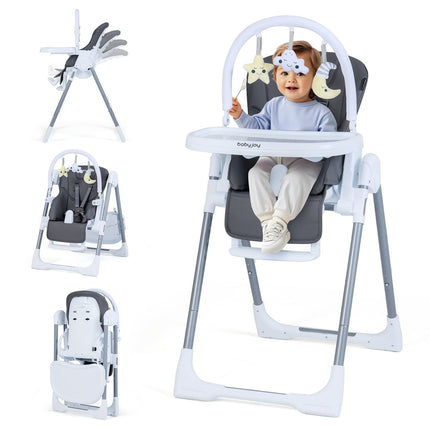 Foldable Baby High Chair with Recline & Adjustable Backrest