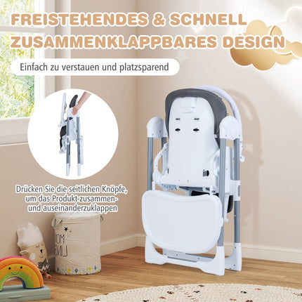 Foldable Baby High Chair with Recline & Adjustable Backrest
