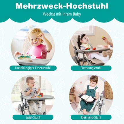 Foldable Baby High Chair with Recline & Adjustable Height