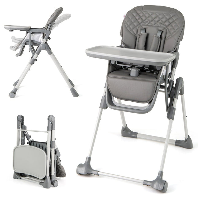 Foldable Baby High Chair with Recline & Adjustable Heights
