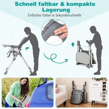 Foldable Baby High Chair with Recline & Adjustable Heights