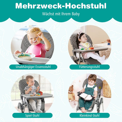 Foldable Baby High Chair with Recline & Adjustable Heights