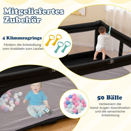 Foldable Baby Playpen, 150x150 cm with Balls & Handles