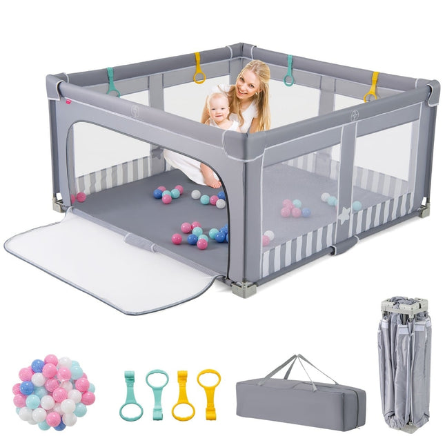 Foldable Baby Playpen with 50 Balls, 150x150 cm, Grey