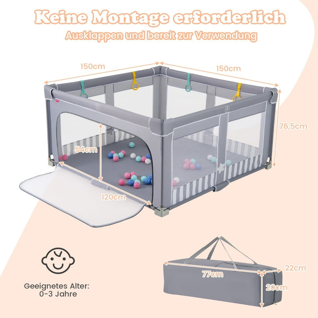 Foldable Baby Playpen with 50 Balls, 150x150 cm, Grey