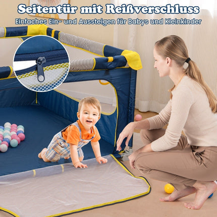 Foldable Baby Playpen with 50 Balls & Zipper Door, Blue