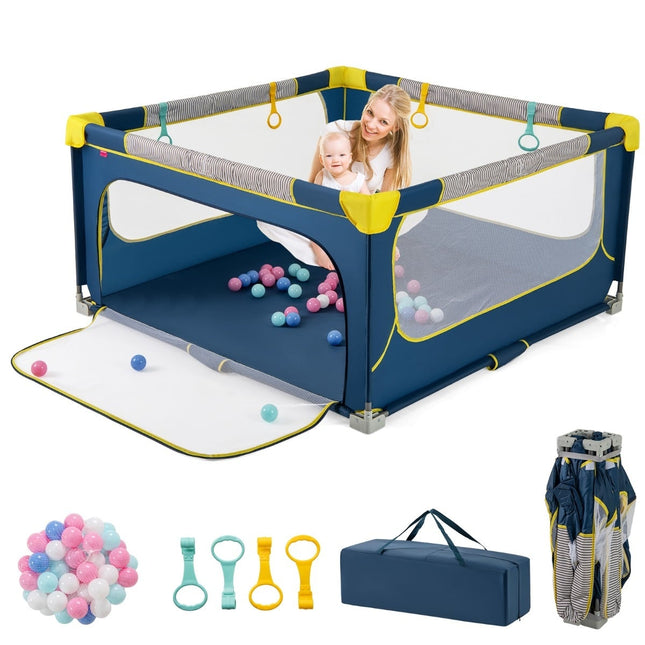 Foldable Baby Playpen with Balls & Zipper Door, 150x150 cm