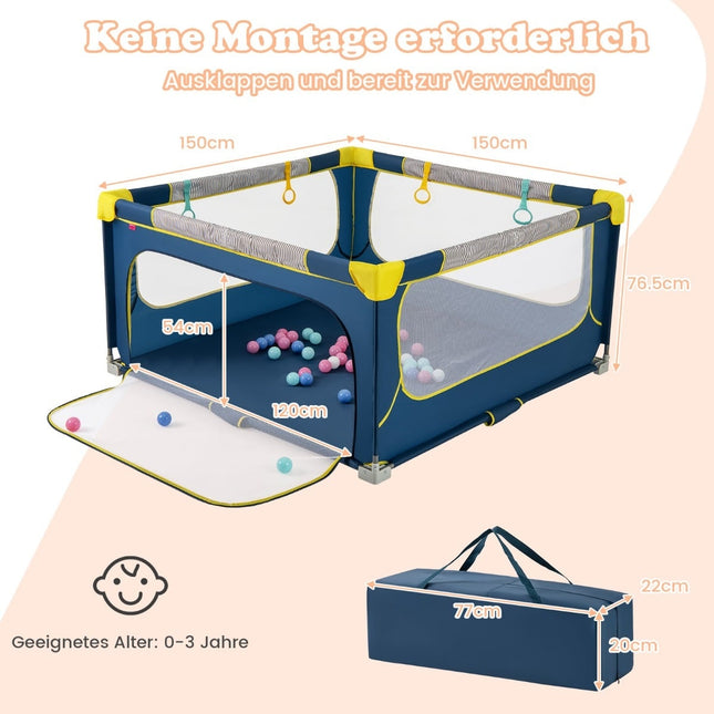 Foldable Baby Playpen with Balls & Zipper Door, 150x150 cm
