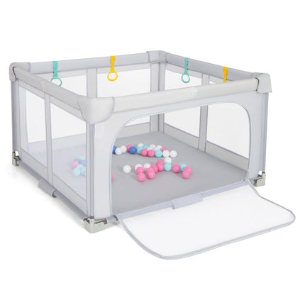 Foldable Baby Playpen with Balls & Zipper Door, Gray