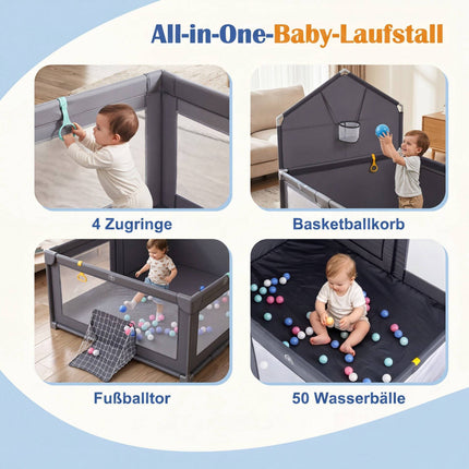 Foldable Baby Playpen with Basketball Hoop & Soccer Goal