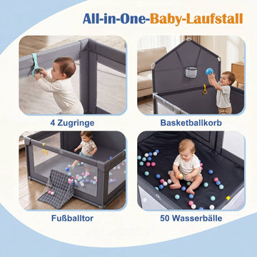 Foldable Baby Playpen with Basketball Hoop & Soccer Goal