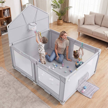 Foldable Baby Playpen with Non-Slip Feet, Grey, 223x150 cm