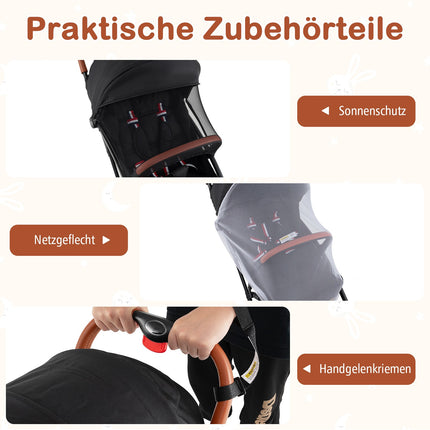 Foldable Baby Stroller with Adjustable Backrest & Canopy