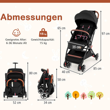 Foldable Baby Stroller with Adjustable Backrest & Canopy