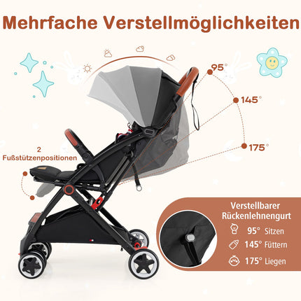 Foldable Baby Stroller with Adjustable Backrest & Canopy