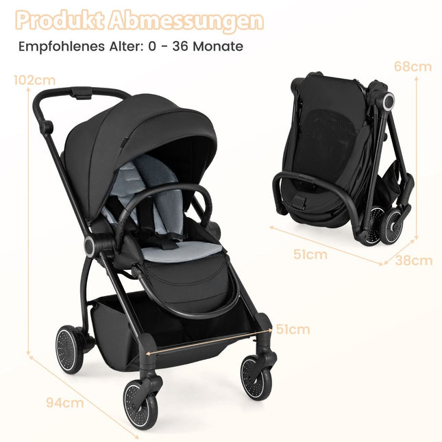 Foldable Baby Stroller with Reversible Seat, Black