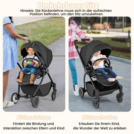 Foldable Baby Stroller with Reversible Seat, Black