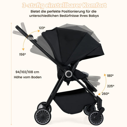 Foldable Baby Stroller with Reversible Seat, Black