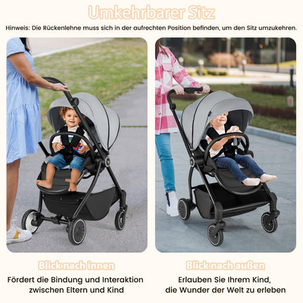 Foldable Baby Stroller with Reversible Seat, Grey