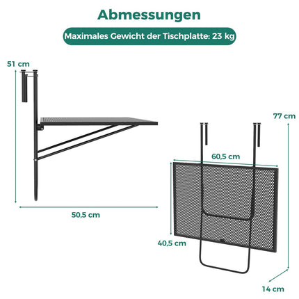 Foldable Balcony Table – Metal Hanging Table, Black