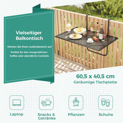 Foldable Balcony Table – Metal Hanging Table, Black