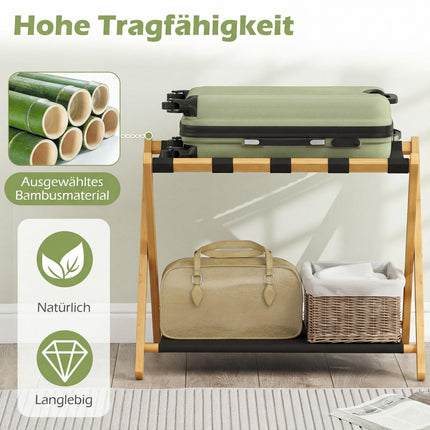 Foldable Bamboo Luggage Stand Set with Storage Shelves