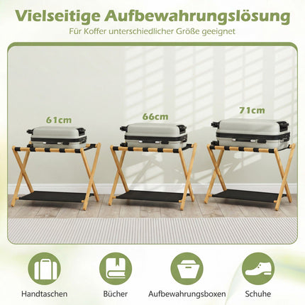 Foldable Bamboo Luggage Stand Set with Storage Shelves