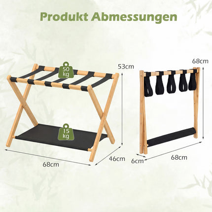 Foldable Bamboo Luggage Stand Set with Storage Shelves