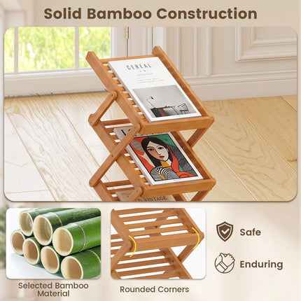 Foldable Bamboo Magazine Rack, Adjustable, Walnut Finish
