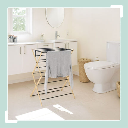 Foldable Bamboo Metal Drying Rack – 6 Tiers, Space-Saving