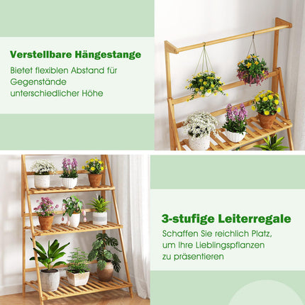 Foldable Bamboo Plant Stand with Adjustable Shelves, 71x40x120 cm