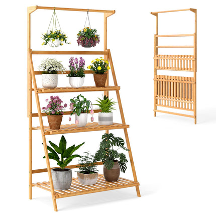 Foldable Bamboo Plant Stand with Adjustable Shelves, 71x40x120 cm