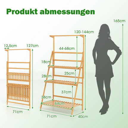 Foldable Bamboo Plant Stand with Adjustable Shelves, 71x40x120 cm