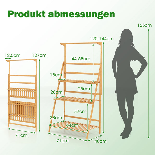 Foldable Bamboo Plant Stand with Adjustable Shelves, 71x40x120 cm