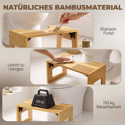 Foldable Bamboo Toilet Stool, Non-Slip, Oak Finish