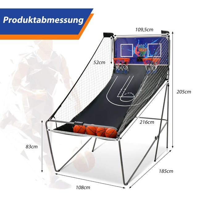 Foldable Basketball Arcade Game with 2 Hoops, Electronic Scoring