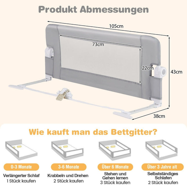 Foldable Bed Rail Guard for Toddlers, 105x40x42 cm, Gray