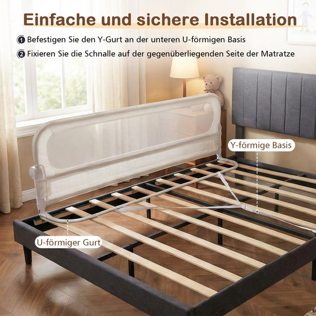 Foldable Bed Rail with Removable Cover, 198 x 60 cm, White