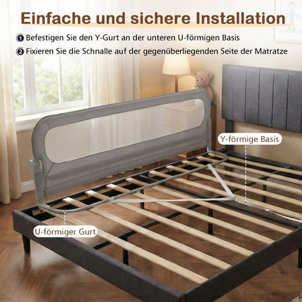 Foldable Bed Rail with Removable Oxford Cover, Grey, 198x60 cm