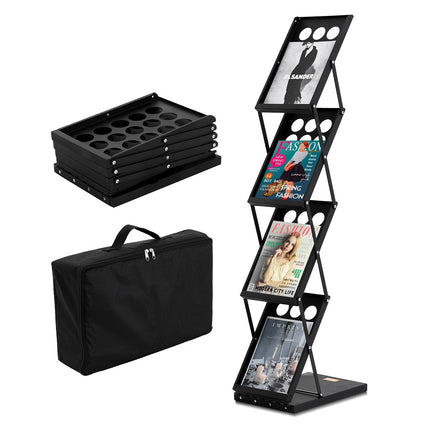 Foldable Brochure Display Stand, 4-Tier, 4-Pocket, Bag