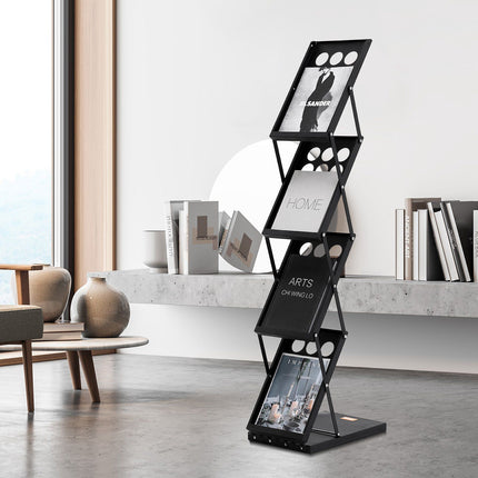 Foldable Brochure Display Stand, 4-Tier, 4-Pocket, Bag