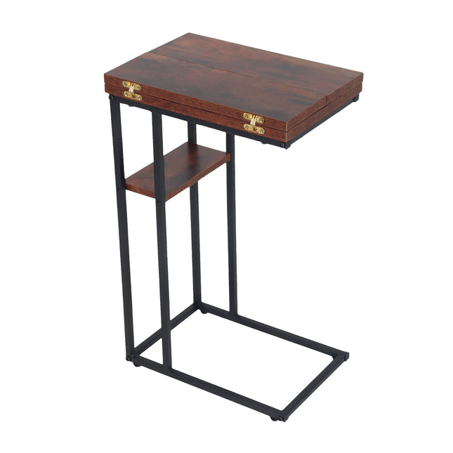 Foldable C-Shaped Side Table, Wood-Effect, Black Frame