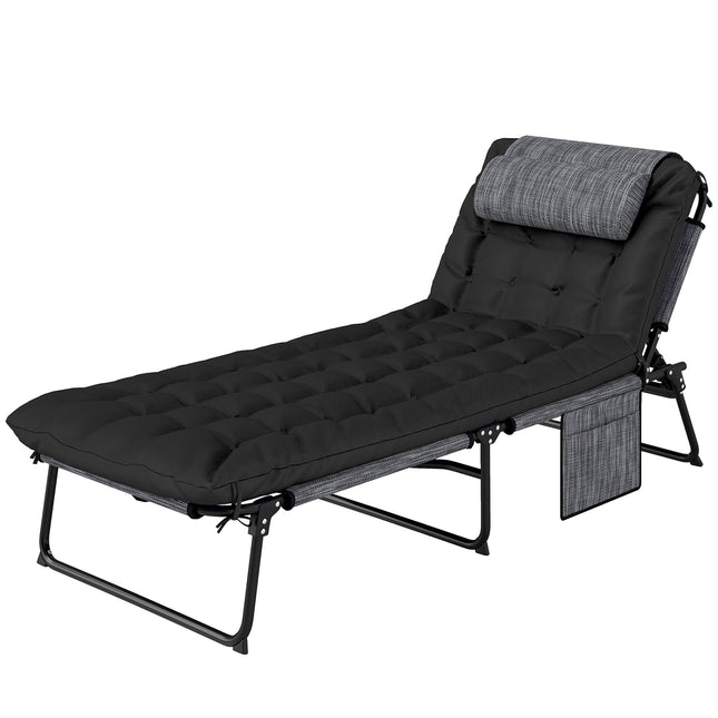 Foldable Camping Bed with Adjustable Backrest and Pillow
