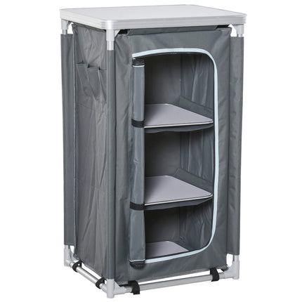 Folding camping kitchen cabinet with worktop & 3 shelves